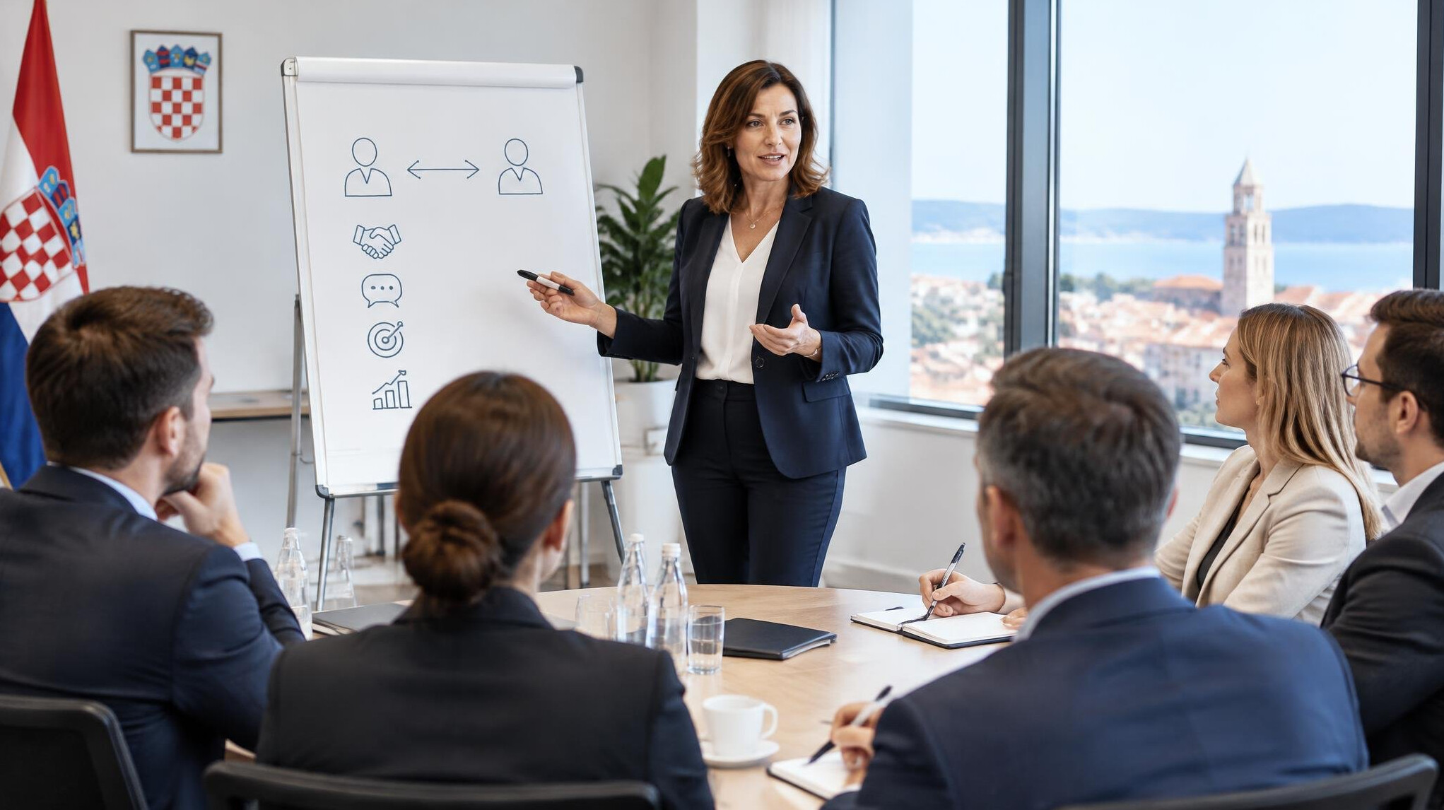 Corporate workshop with participants listening to a trainer in a conference room