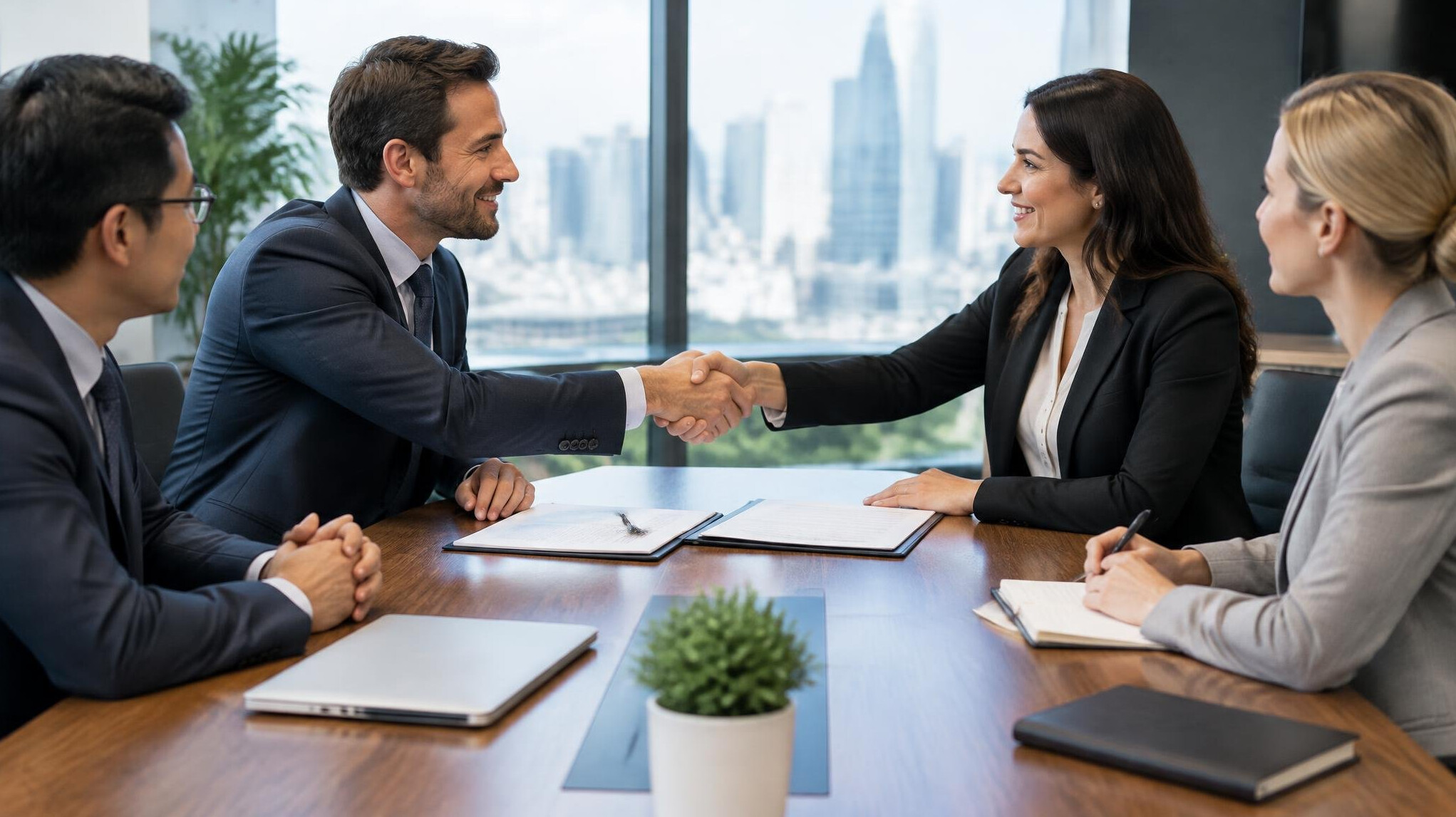 business team negotiating contract