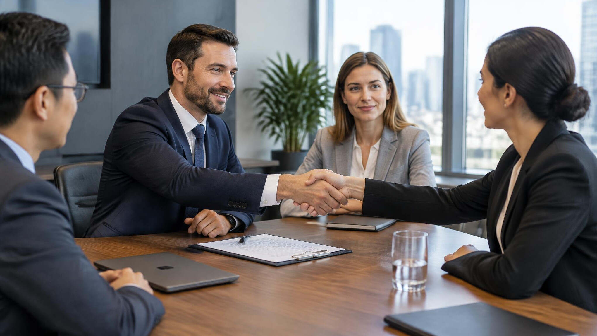 business team negotiating contract
