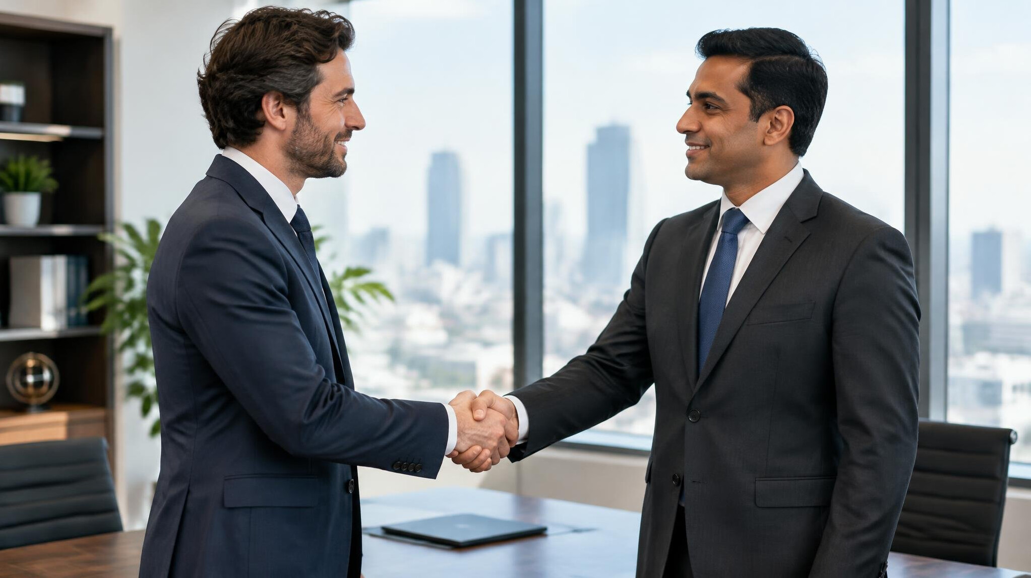 men shaking hands in suit